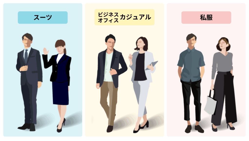 スーツ・ビジネスカジュアル・オフィスカジュアル・私服の違い